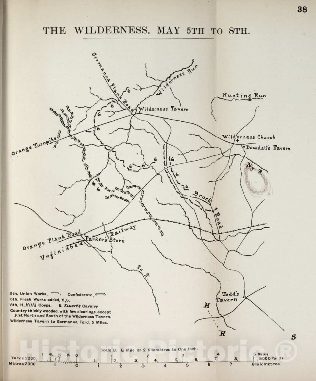 Historic 1910 Map - The American Civil War-maps. - The Wilderness, May 5-8 1