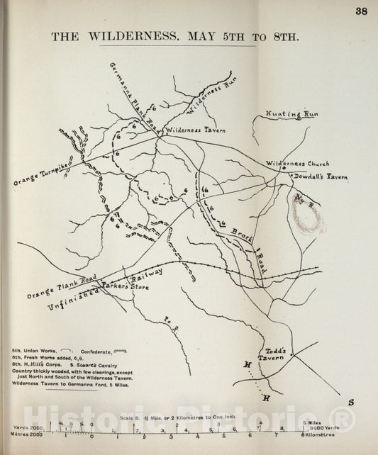 Historic 1910 Map - The American Civil War-maps. - The Wilderness, May 5-8 1