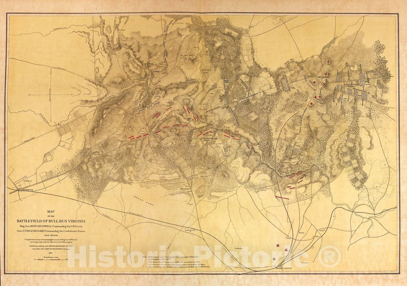 Historic 1879 Map - Military maps. - Map of The Battlefield of Bull Run, Va, 1861