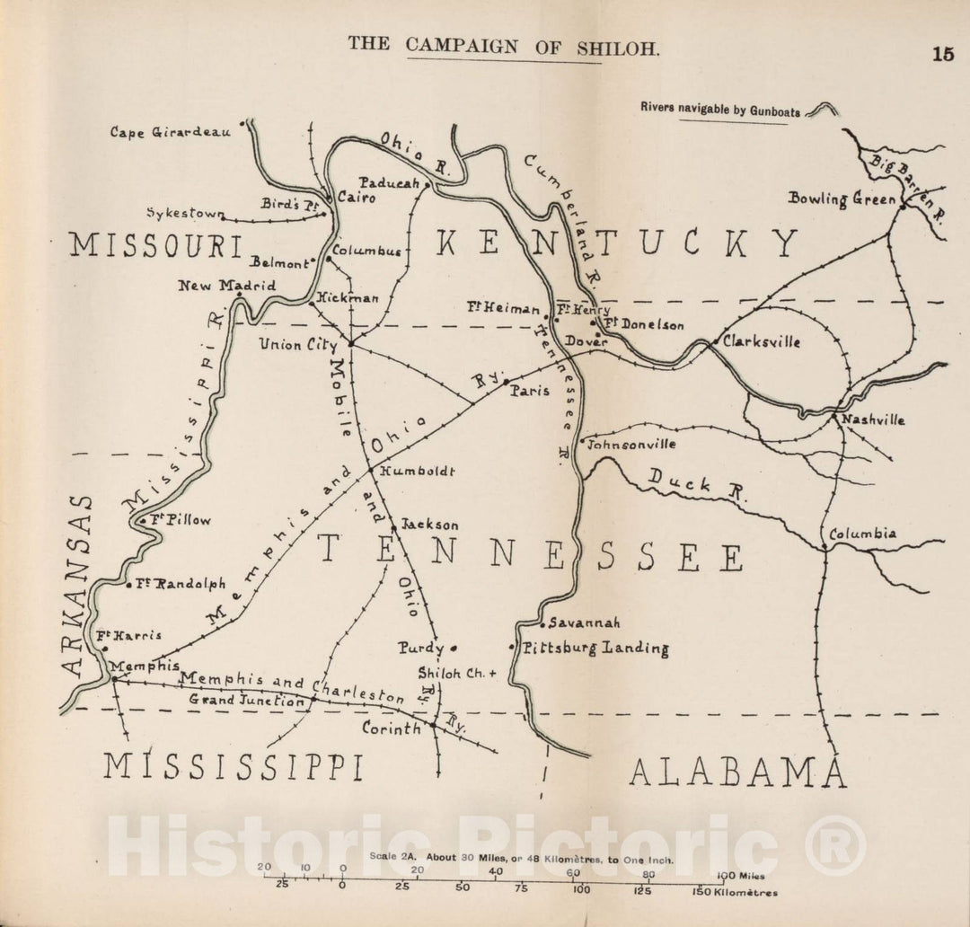 Historic 1910 Map - The American Civil War-maps. - Campaign of Shiloh 2