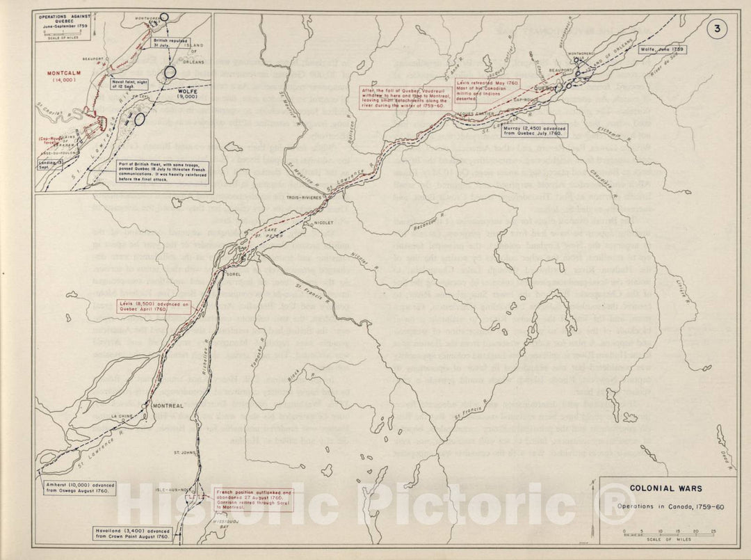 Historic 1962 Map - The West Point Atlas of The Civil War - Colonial Wars - Routes of Advance and Colonial Expansion, Through 1758
