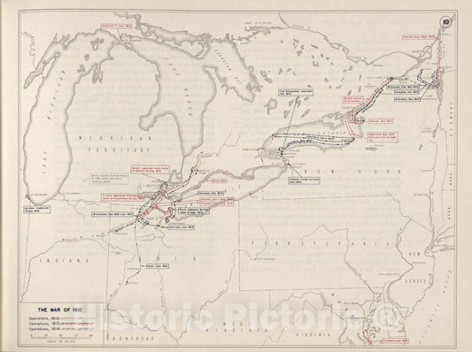 Historic 1962 Map - The West Point Atlas of The Civil War - War of 1812