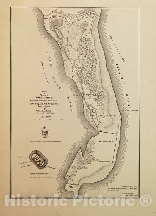 Historic 1883 Map - Military maps of The United States. - Sketch of Vicinity of Fort Fisher, 1865