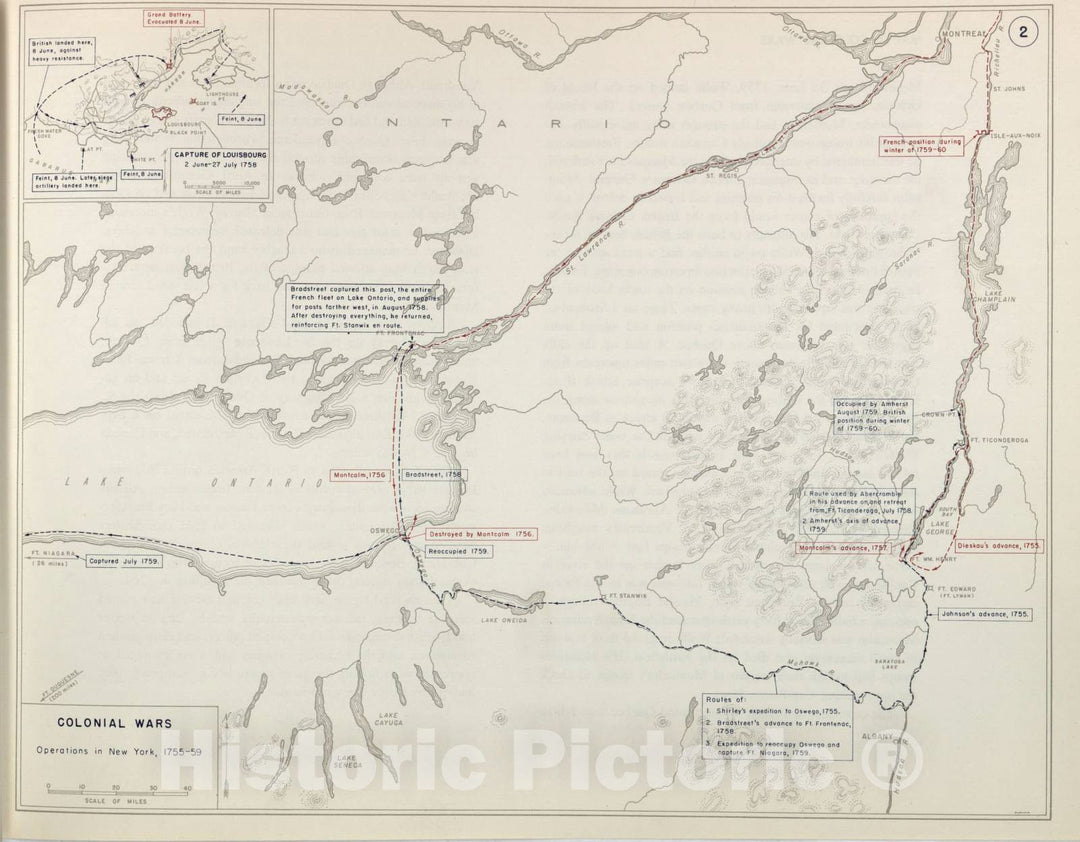 Historic 1959 Map - The West Point Atlas of American Wars - Colonial Wars - New York, 1755-1759