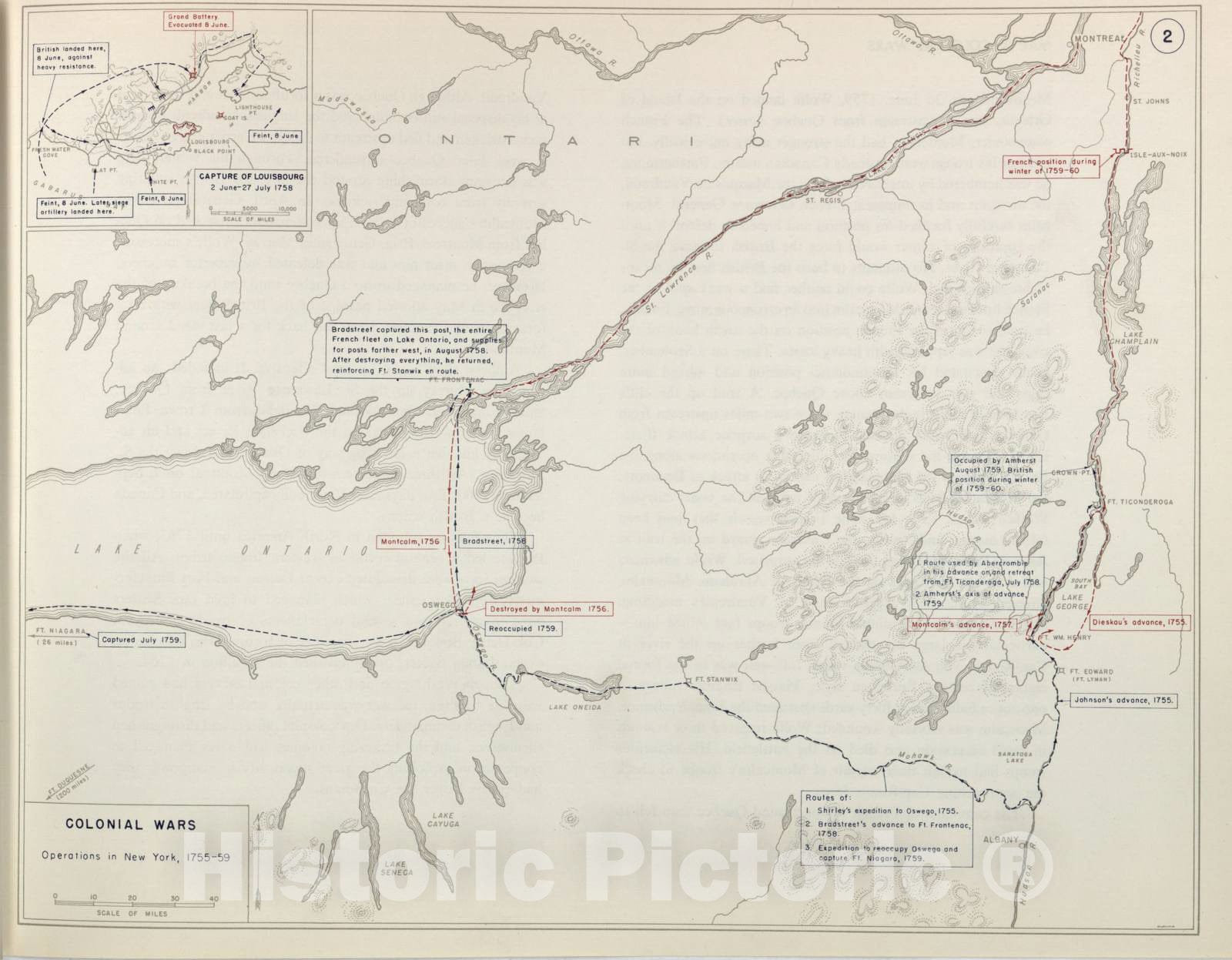 Historic 1959 Map - The West Point Atlas of American Wars - Colonial Wars - New York, 1755-1759