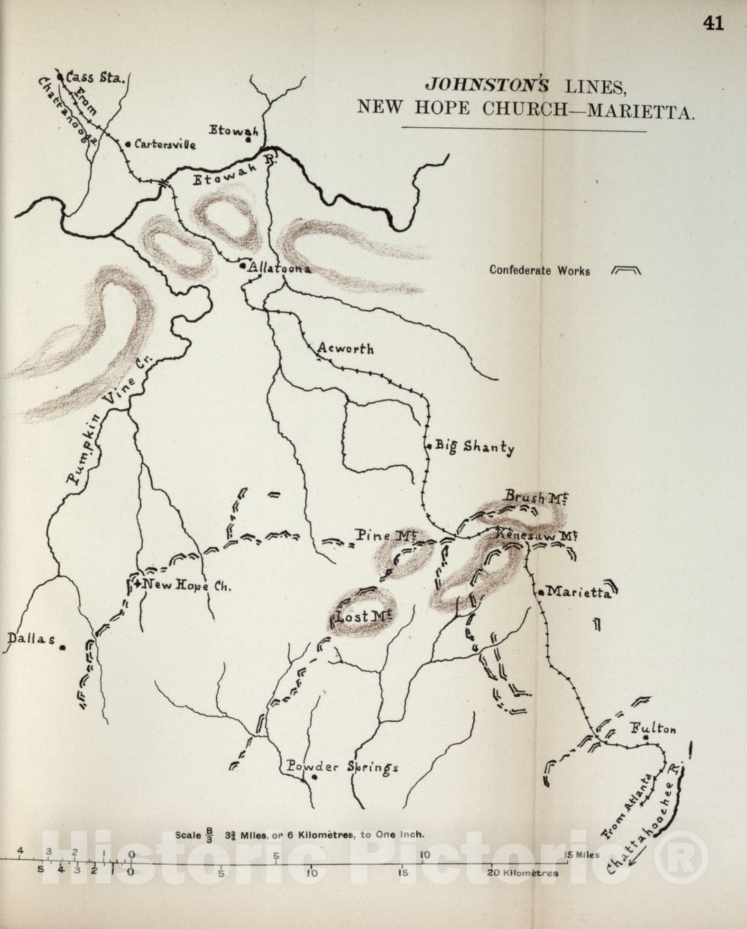 Historic 1910 Map - The American Civil War-maps. - Johnston's Lines, New Hope Church - Marietta 2