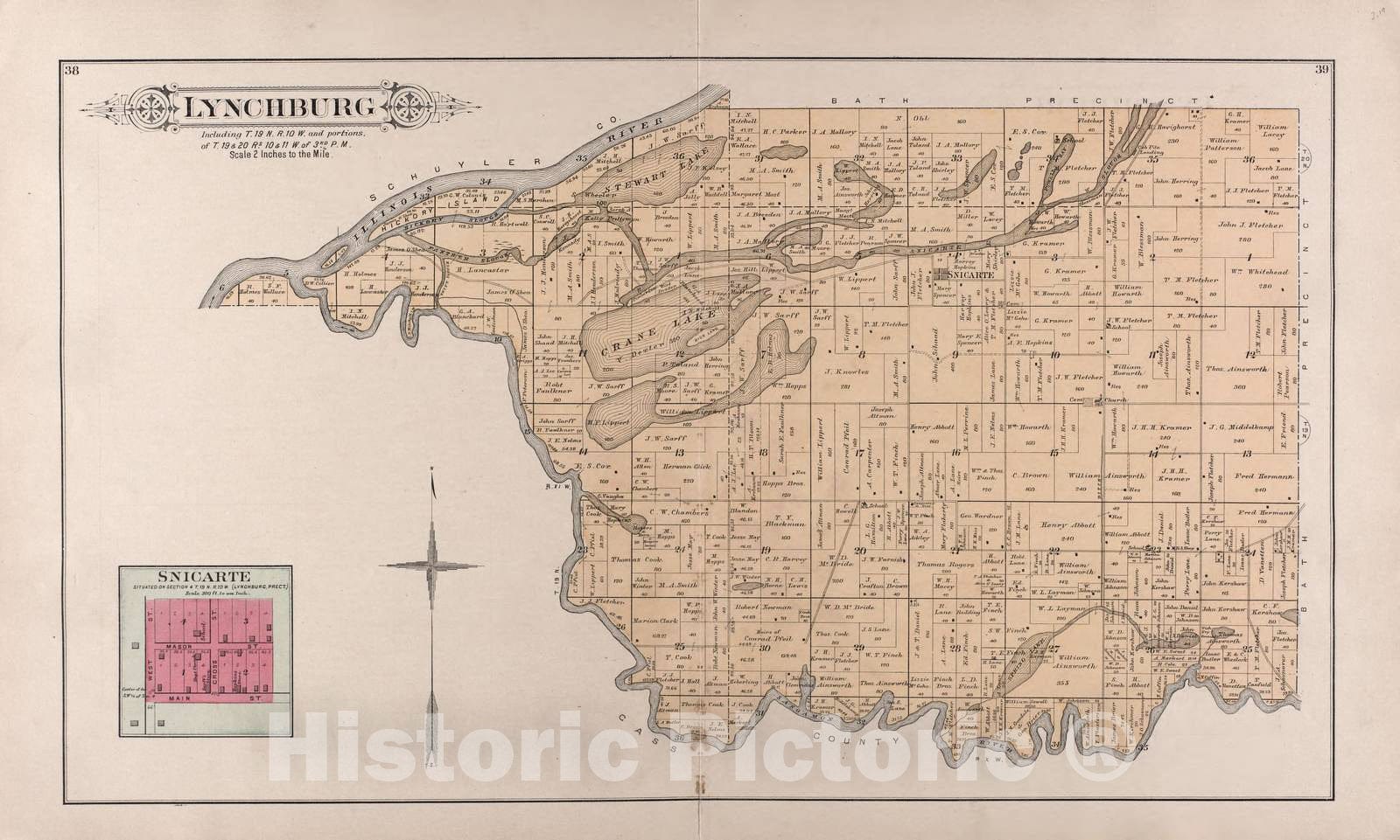 Historic 1891 Map - Plat Book of Mason County, Illinois - Lynchburg - Snicarte