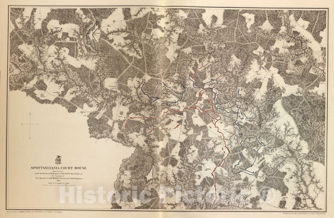 Historic 1883 Map - Military maps of The United States. - Spotsylvania Court House, Va, 1867