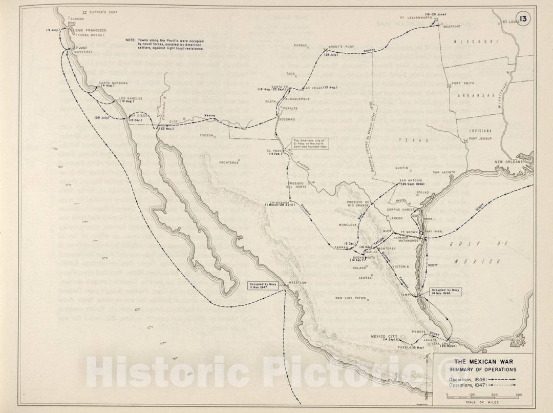 Historic 1962 Map - The West Point Atlas of The Civil War - Mexican War, 1846-1847