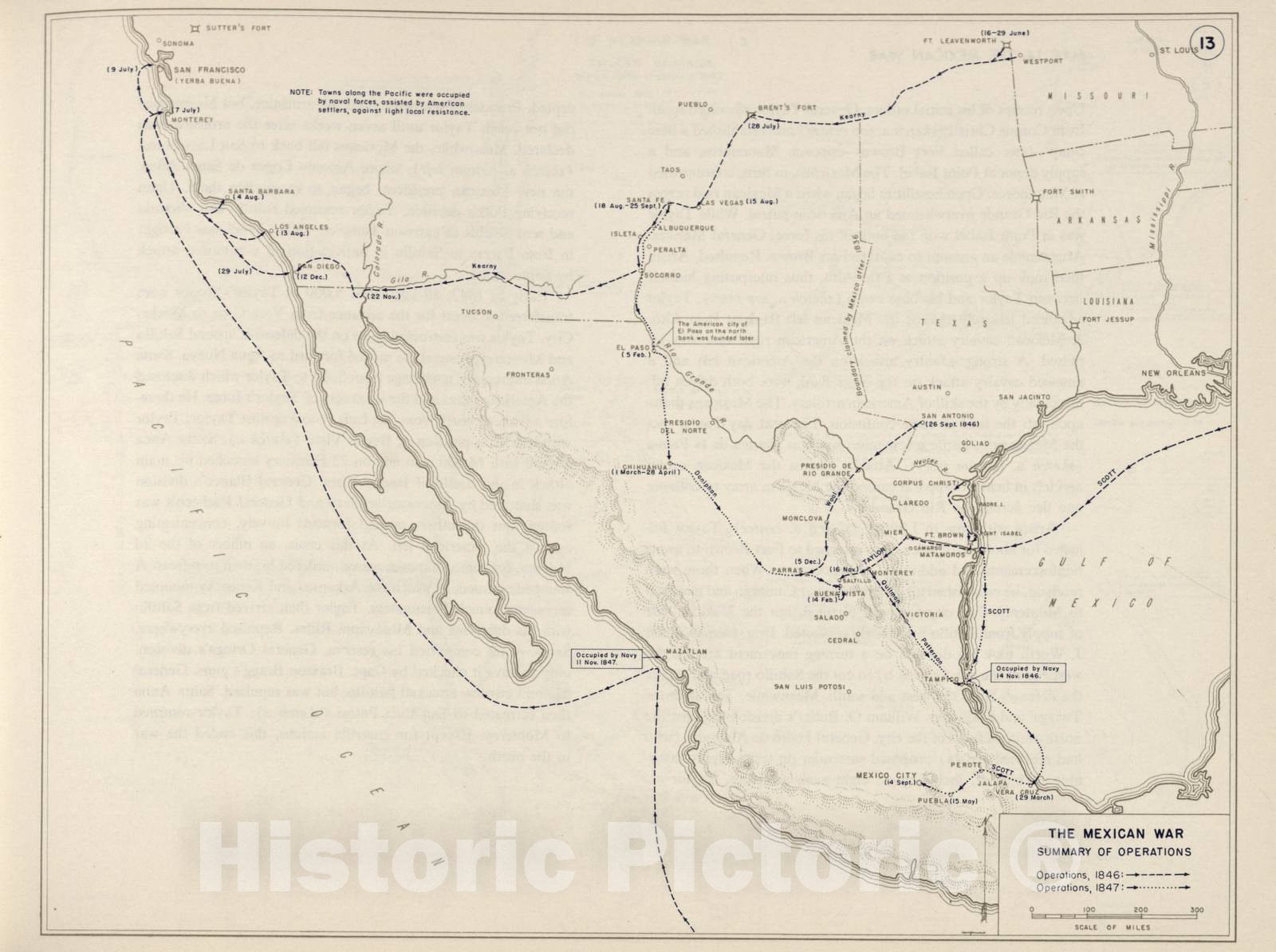 Historic 1962 Map - The West Point Atlas of The Civil War - Mexican War, 1846-1847
