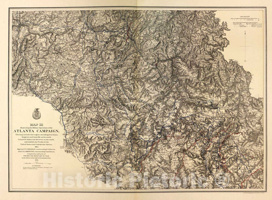 Historic 1879 Map - Military maps. - Atlanta Campaign, Includes Region Showing Resaca and Ackworth