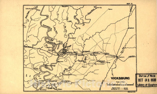 Historic 1905 Map - Maps, Wood's Civil War in The United States. - Vicksburg (Map 11)