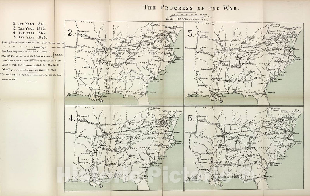 Historic 1910 Map - The American Civil War-maps. - Progress of The war, 1861-1864, 2