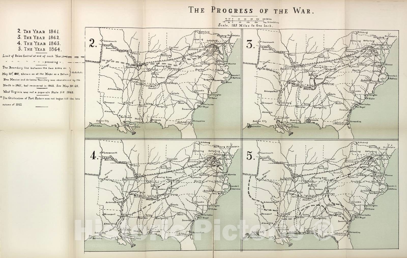 Historic 1910 Map - The American Civil War-maps. - Progress of The war, 1861-1864, 2