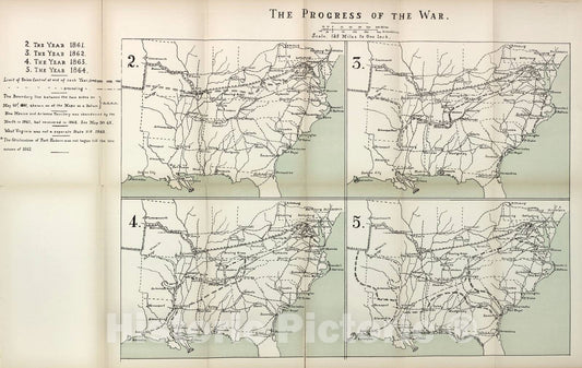 Historic 1910 Map - The American Civil War-maps. - Progress of The war, 1861-1864, 2