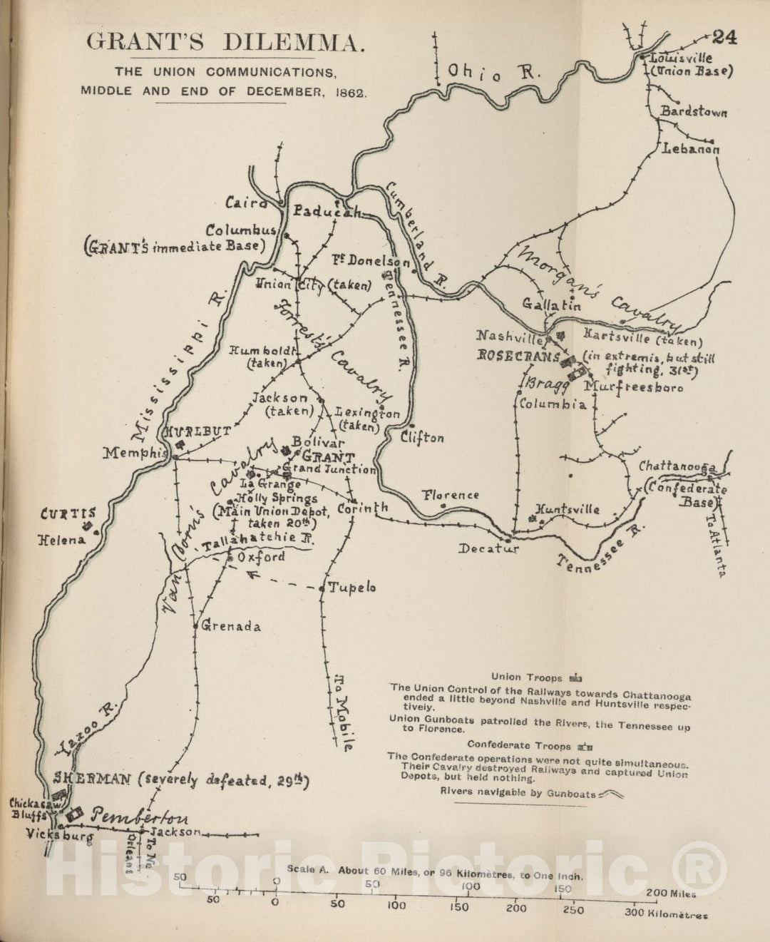 Historic 1910 Map - The American Civil War-maps. - Grant's Dilemma, Dec. 1862 1
