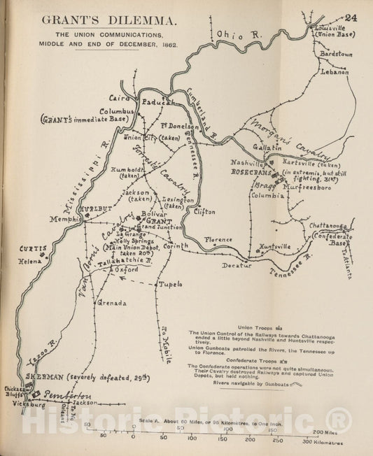 Historic 1910 Map - The American Civil War-maps. - Grant's Dilemma, Dec. 1862 1