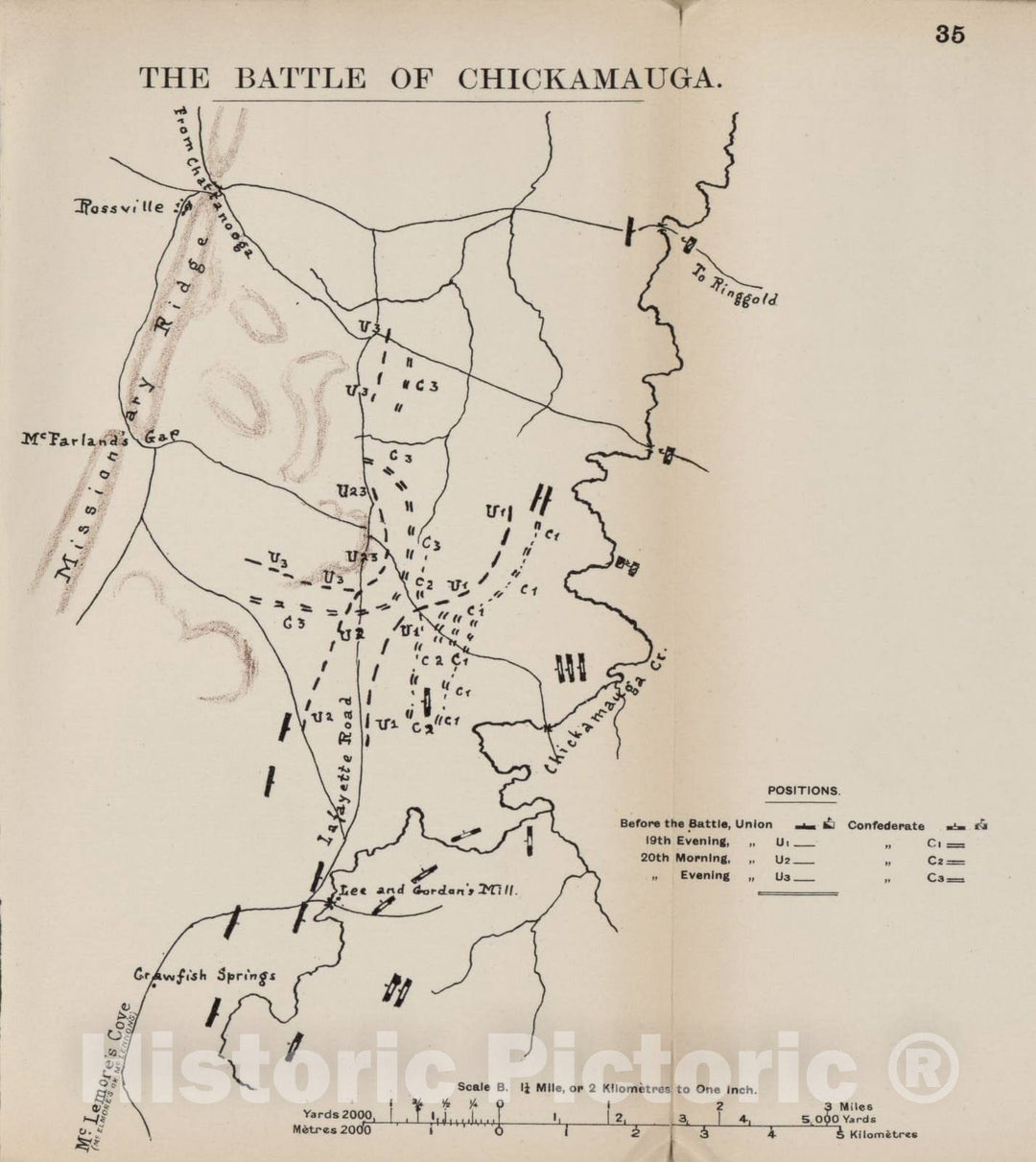 Historic 1910 Map - The American Civil War-maps. - Battle of Chickamauga 1