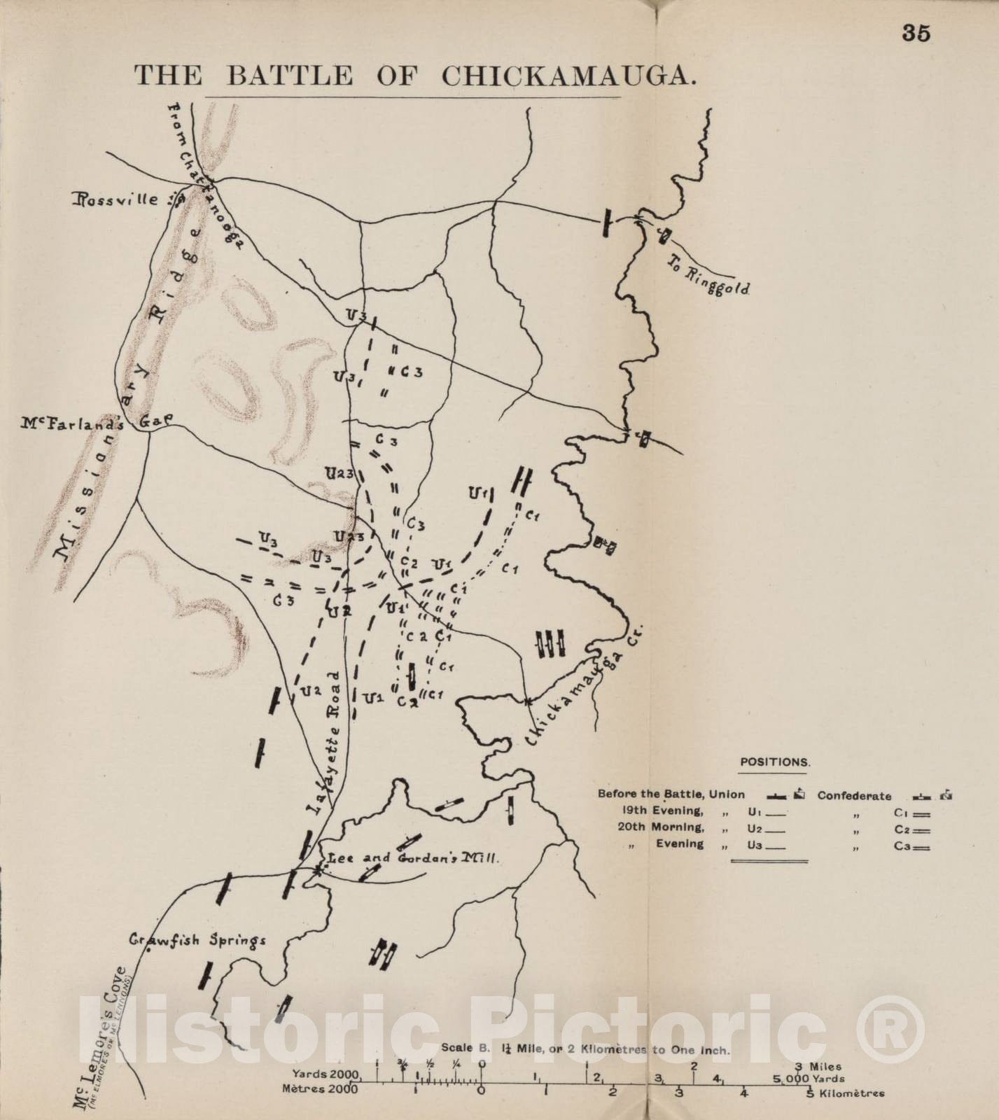 Historic 1910 Map - The American Civil War-maps. - Battle of Chickamauga 1