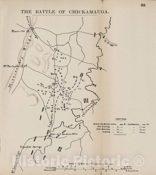 Historic 1910 Map - The American Civil War-maps. - Battle of Chickamauga 1