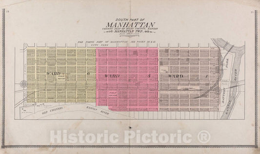 Historic 1909 Map - Standard Atlas of Riley County, Kansas - South Part of Manhattan