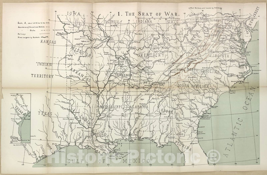 Historic 1910 Map - The American Civil War-maps. - Seat of war 1