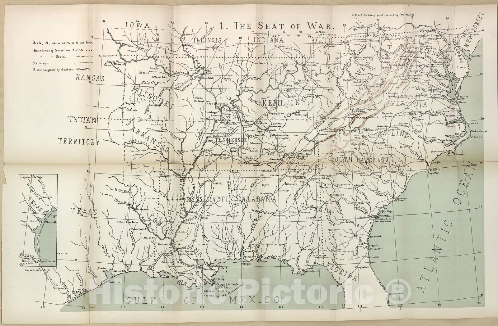 Historic 1910 Map - The American Civil War-maps. - Seat of war 1