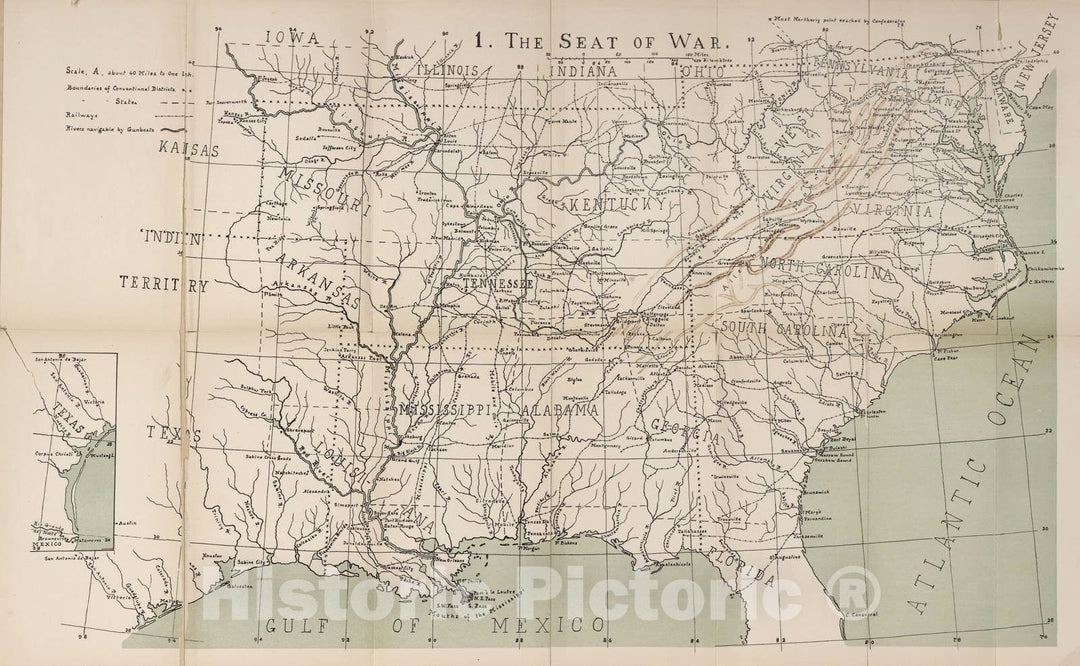 Historic 1910 Map - The American Civil War-maps. - Seat of war 2