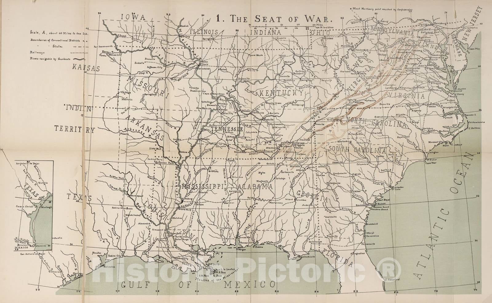 Historic 1910 Map - The American Civil War-maps. - Seat of war 2