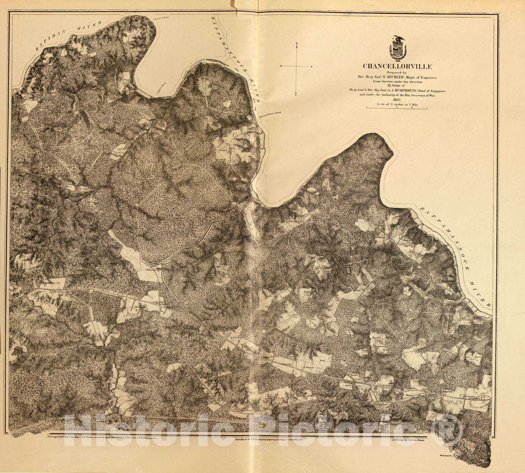 Historic 1883 Map - Military maps of The United States. - Chancellorsville, Va, 1867