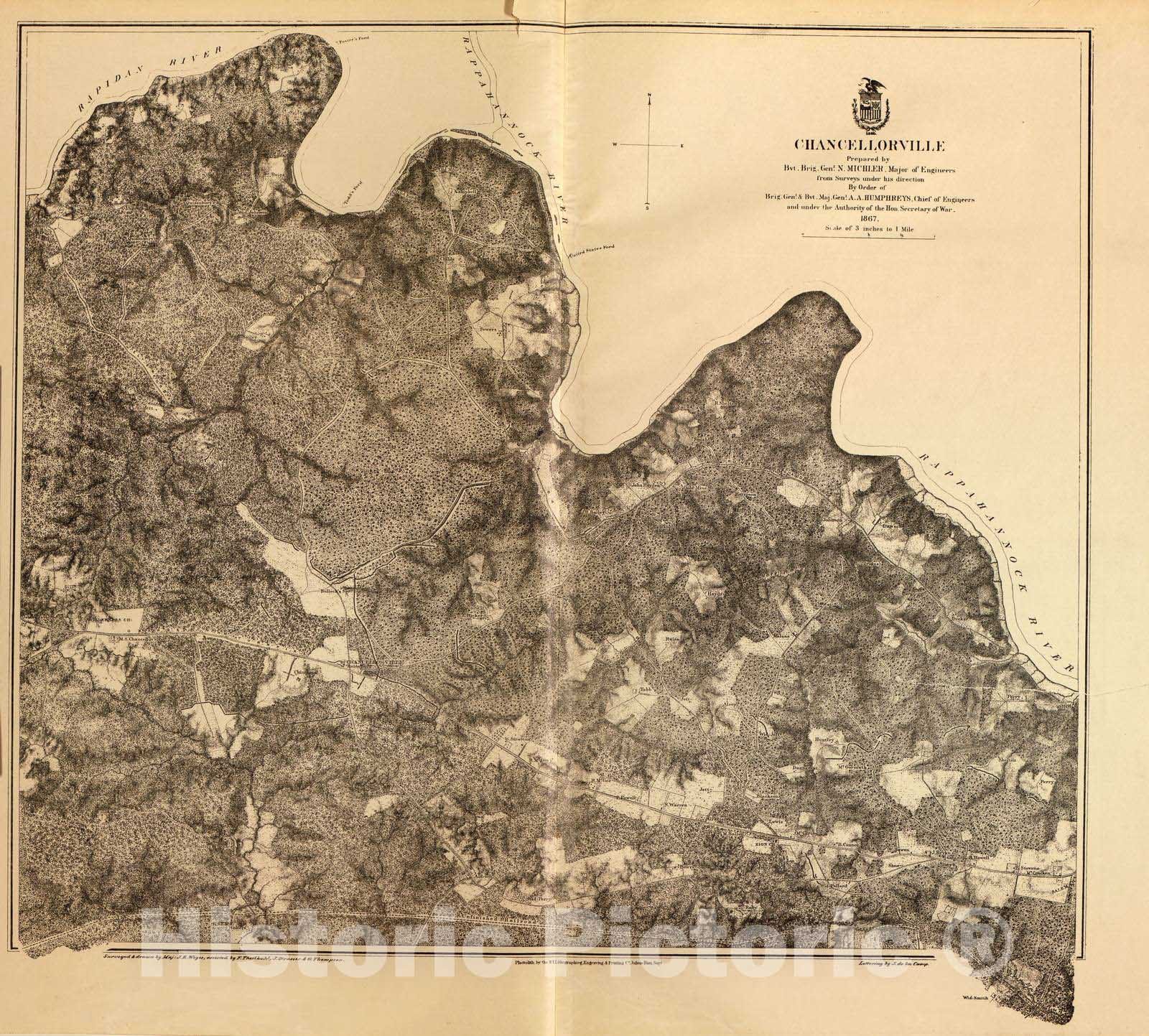 Historic 1883 Map - Military maps of The United States. - Chancellorsville, Va, 1867