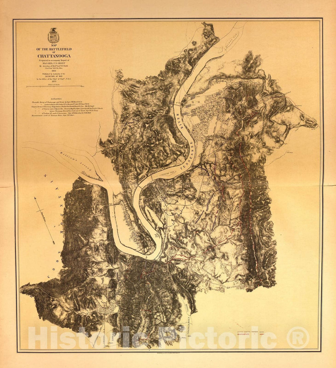 Historic 1883 Map - Military maps of The United States. - Battlefield in Franklin, Tenn, November, 1864
