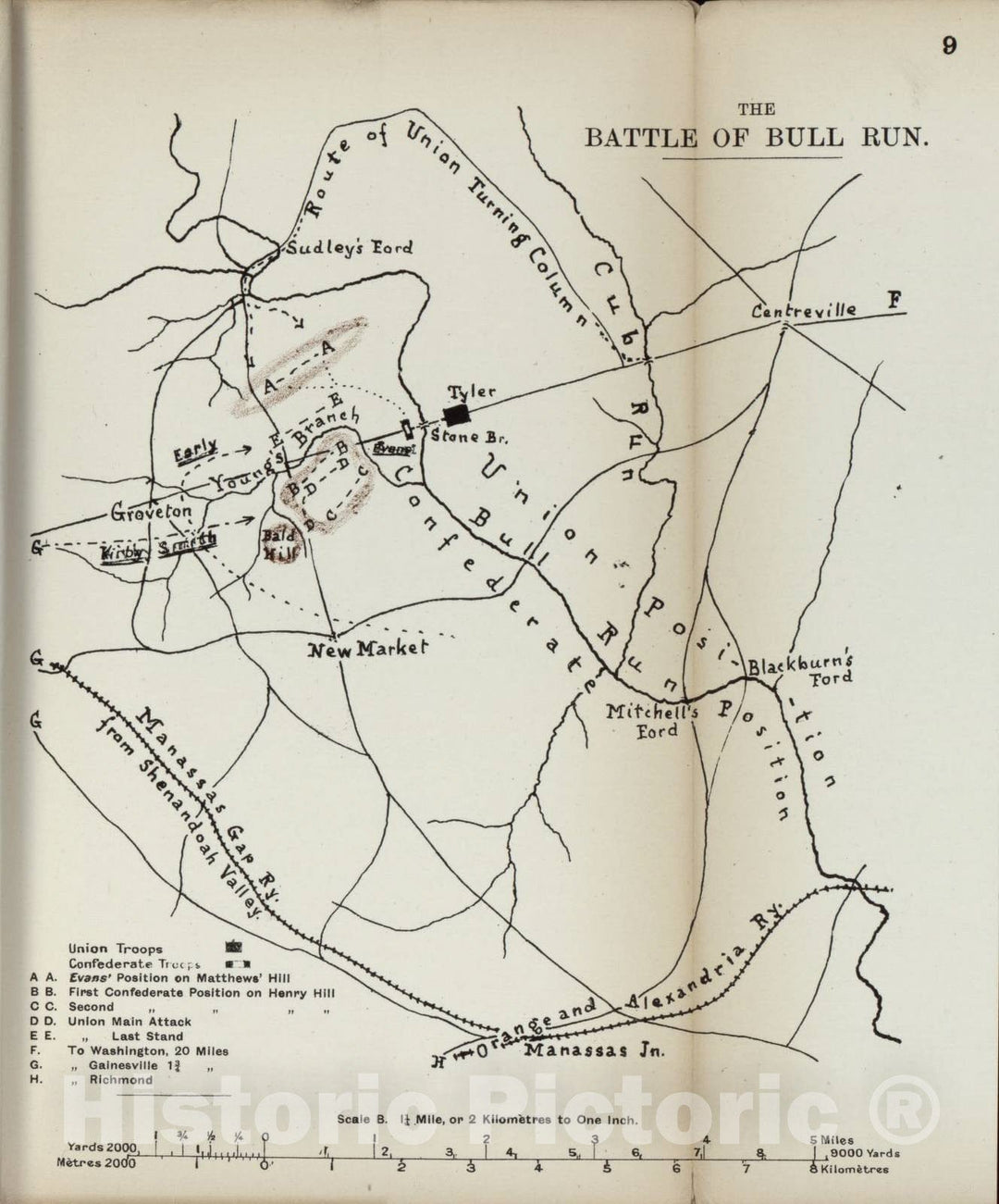 Historic 1910 Map - The American Civil War-maps. - Battle of Bull Run 1
