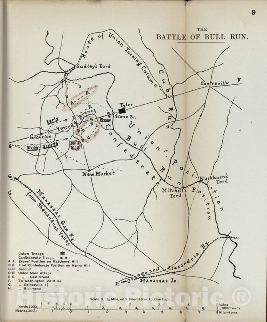 Historic 1910 Map - The American Civil War-maps. - Battle of Bull Run 1