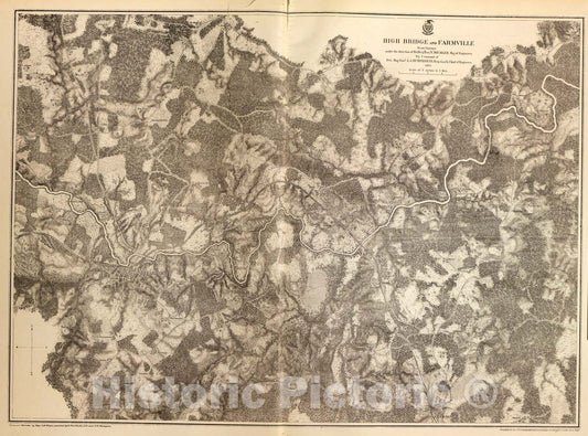 Historic 1883 Map - Military maps of The United States. - High Bridge and Farmville, Va, 1867