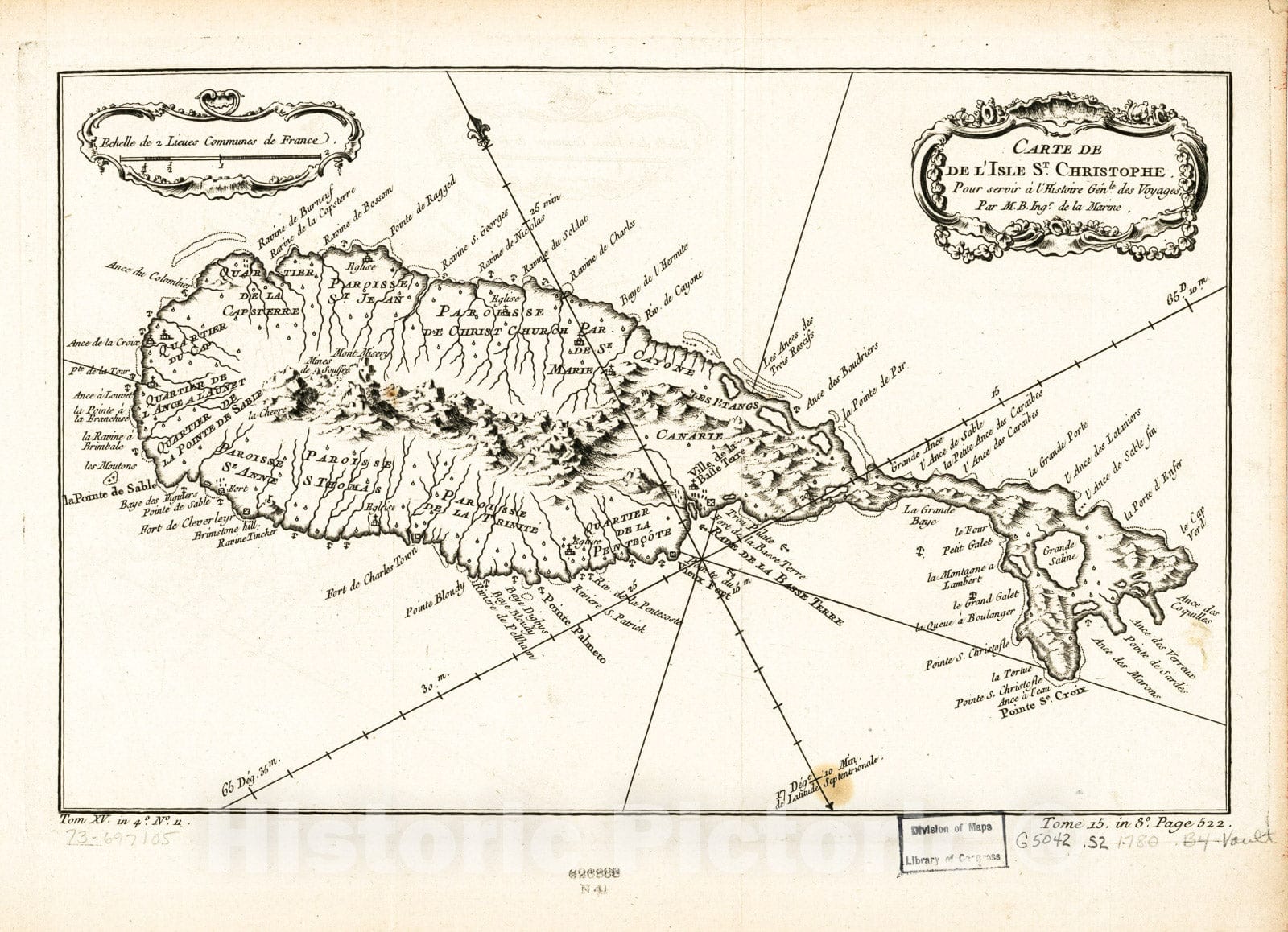 Historic 1780 Map - Carte de de sic l'Isle St. Christophe,