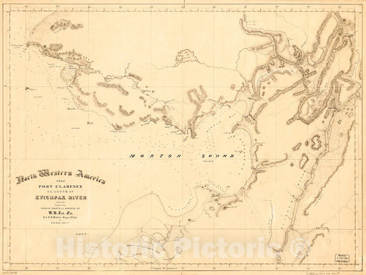 Historic 1864 Map - North Western America, from Port Clarence to Mouth of Kvichpak sic River