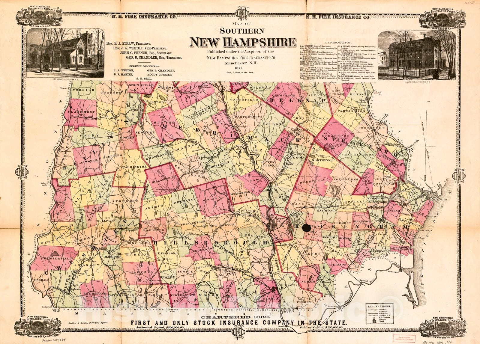 Historic 1871 Map - Map of Southern New Hampshire