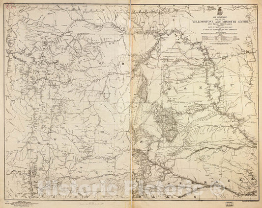 Historic 1877 Map - Map of The Yellowstone and Missouri Rivers and Their Tributaries