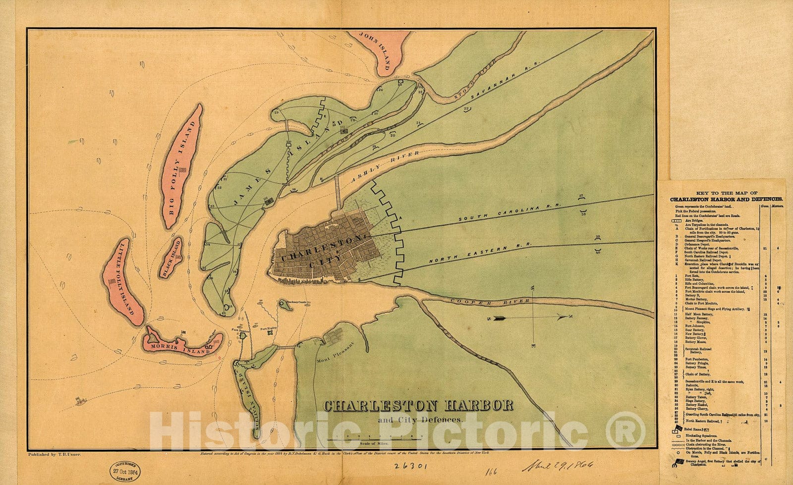 Historic 1864 Map - Charleston Harbor and City defences