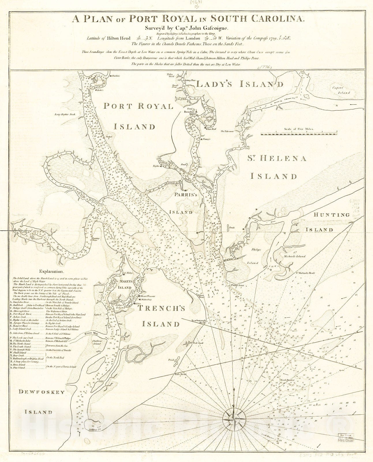 Historic 1773 Map - A Plan of Port Royal in South Carolina.