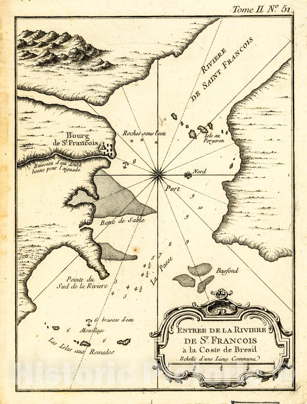 Historic 1764 Map - EntrÃ©e de la Riviere St. Francois Ã  la Coste de Brezil.