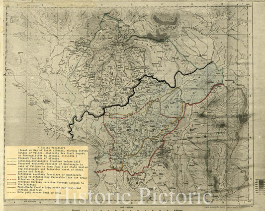 Historic 1918 Map - Albanian Frontiers.