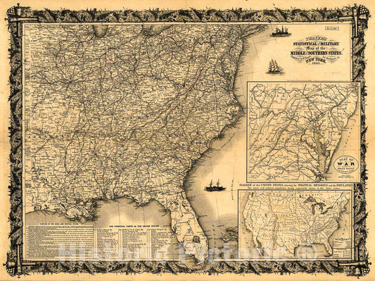 Historic 1861 Map - Thayer's Statistical and Military map of The Middle and Southern States.