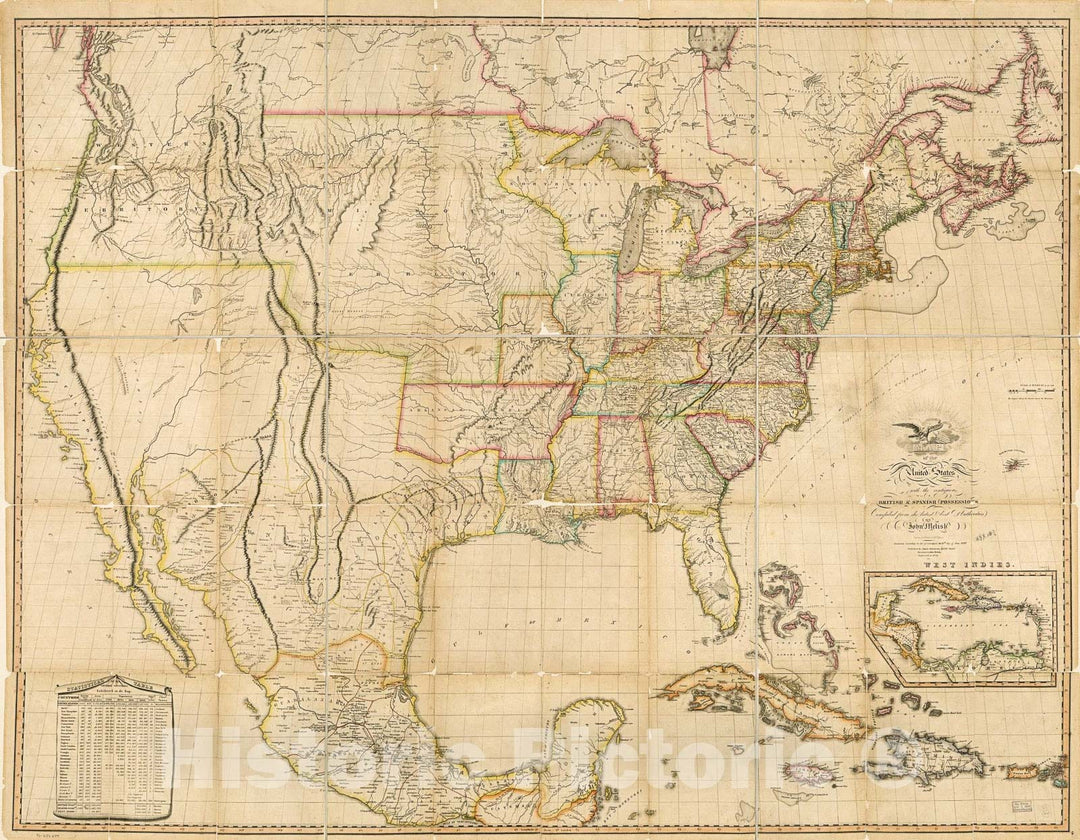 Historic 1823 Map - Map of The United States of America : with The contiguous British and Spanish Possessions
