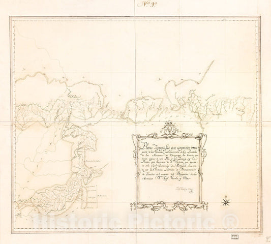 Historic 1780 Map - Plano topografico que conprende UNA Parte de Los Yervales pertenecientes a Los pueblos de las misiones del Uruguay, la Cresta que Divide Aguas a este Rio