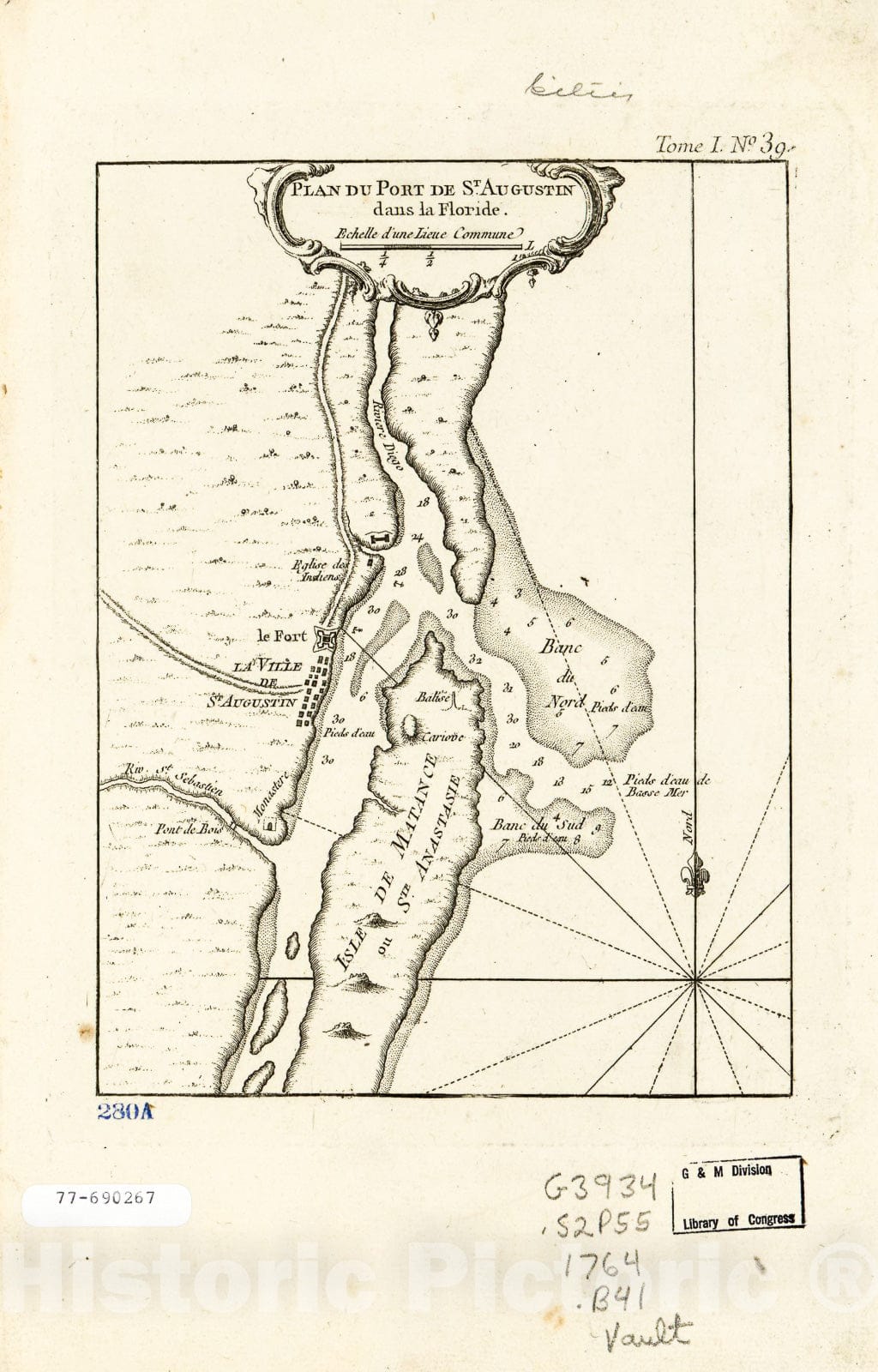 Historic 1764 Map - Plan du Port de St. Augustin Dans la Floride. 2
