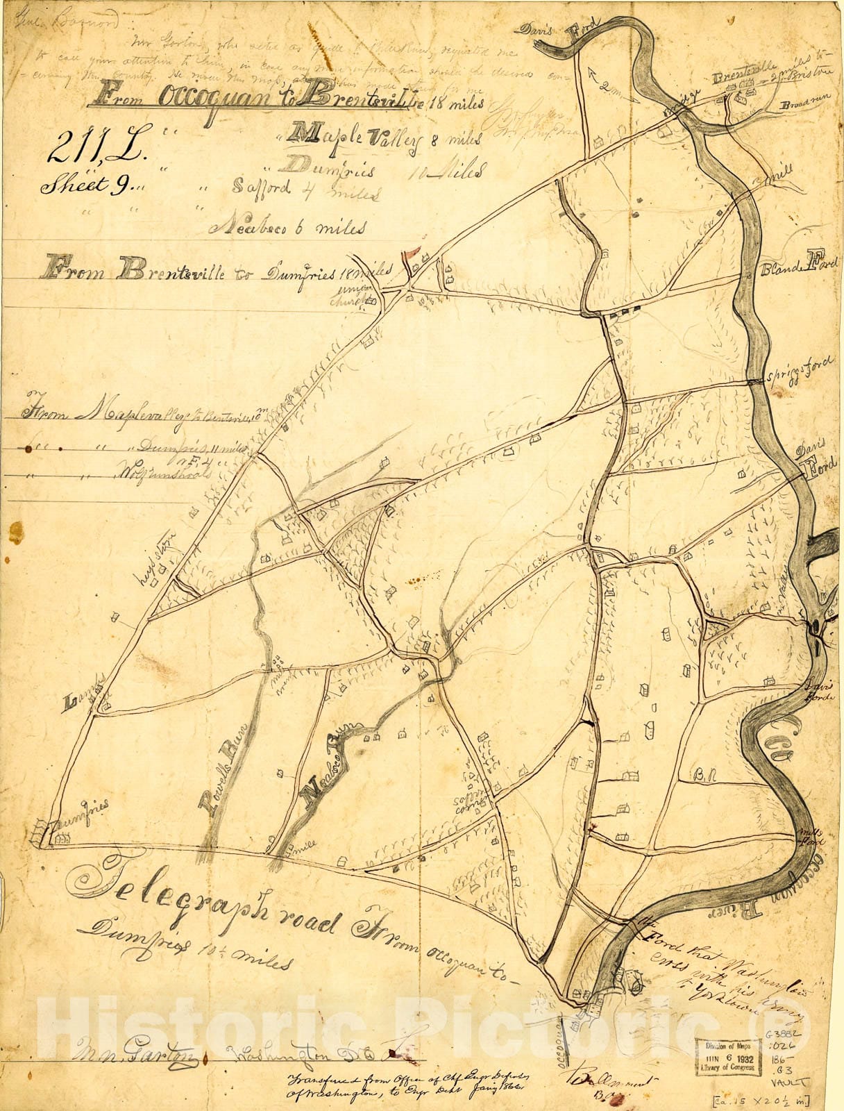 Historic 1860 Map - from Occoquan to Brentsville