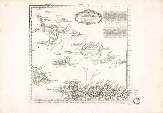 Historic 1782 Map - Carta Nautica que comprehende Los Desembocaderos al mar del Norte viniendo de la Jamaica, y de la isla de Santo Domingo.