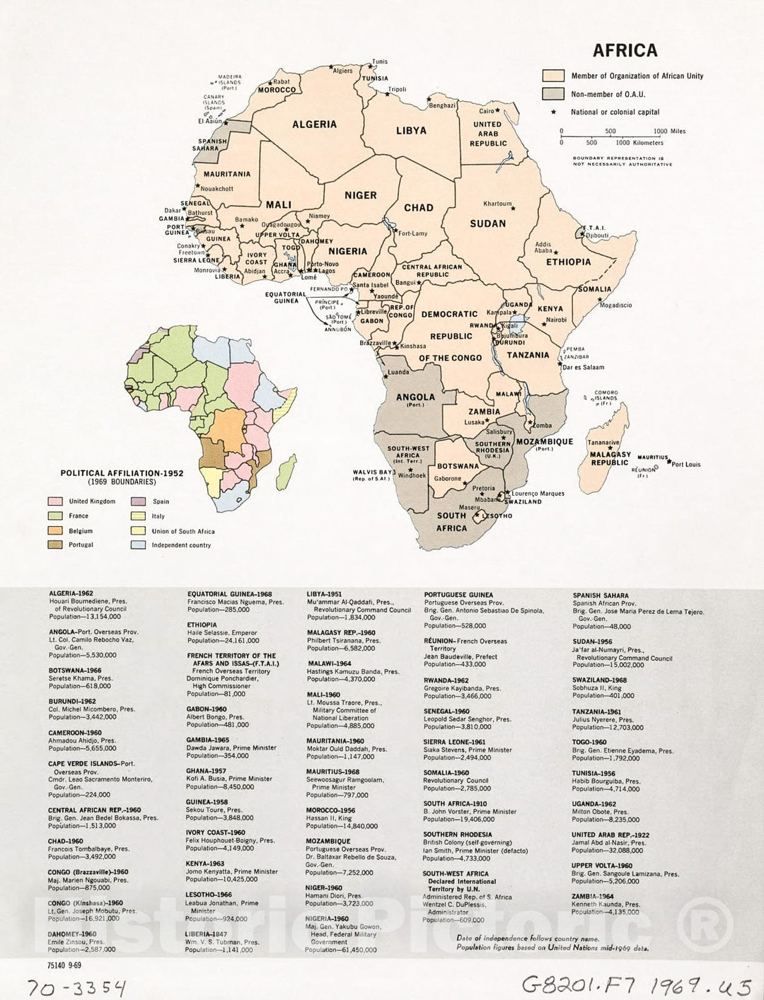 Historic 1969 Map - Africa. 9-69.